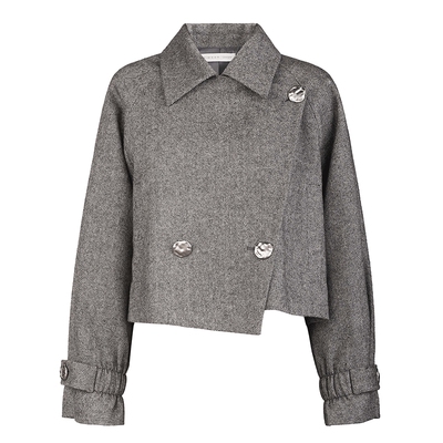 sdeer圣迪奥女装25年新品OL风翻领不规则毛呢短款外套S253Z2221