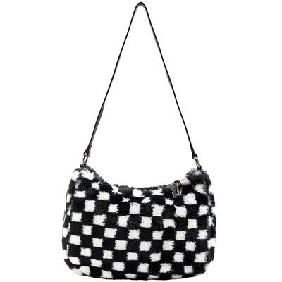 兰诺毛绒格纹腋下包链条包2025秋冬新款时尚潮流单肩包斜挎包女包