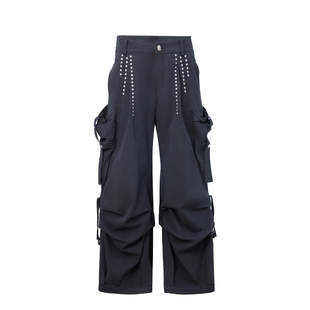 DoublePunch早秋原创复古街头机能风立体口袋低腰直筒阔腿工装裤