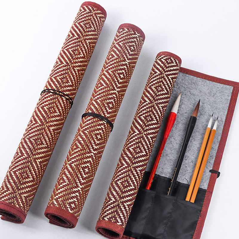 笔帘毛笔保护收纳竹制画具便携文房四宝学生布袋携带笔笔筒卷用品
