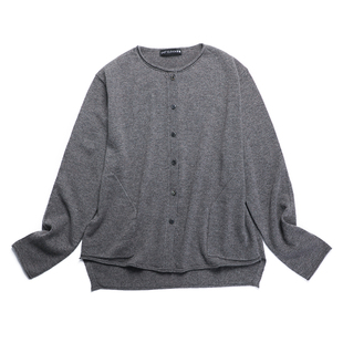 东雍 衣食皆修行 简约百搭圆领宽松卷边前短后长羊绒针织小开衫