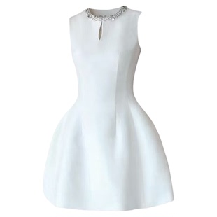 轻奢高级感年会战袍千金亮片A字花苞无袖连衣裙生日蓬蓬小礼服女