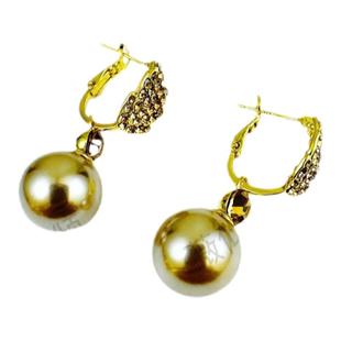 香槟色满钻树叶珍珠耳环2025新款小众设计高级感耳扣气质银针耳饰