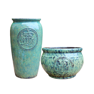 生态缸古法养鱼流水循环水瀑布造景水培鱼缸池布置庭院摆件粗陶罐