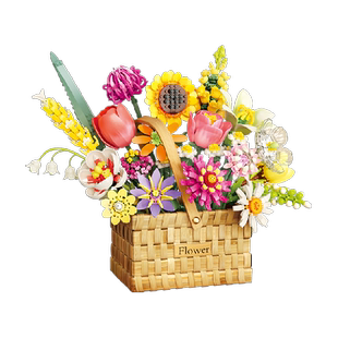 费米馥郁仿真积木花篮DIY小颗粒拼装积木浪漫摆件送女友节日礼物