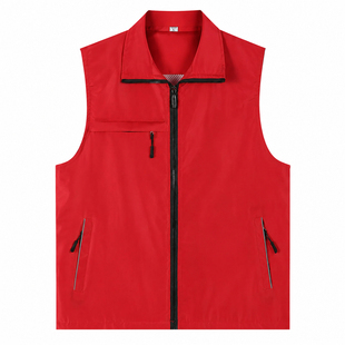 超市工作服马甲定制印logo收银促销活动服务员红色拉链口袋背心