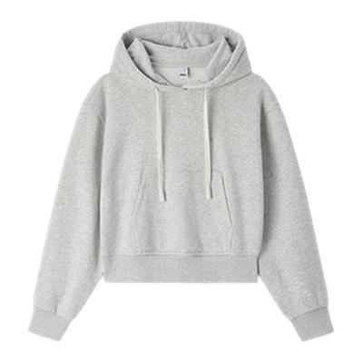 森马简约慵懒宽松连帽短款卫衣女