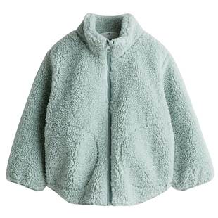 HM童装儿童女童外套冬季柔软毛绒立领泰迪绒外套1303738