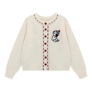 ROCOCO/洛可可小狗刺绣针织开衫女红扣装饰宽松休闲秋冬毛衣外套
