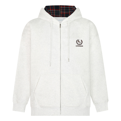 LKOD格子拼接刺绣情侣拉链帽衫