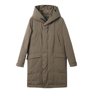 流石男装冬装保暖中长款羽绒服男士新款休闲春季加厚款连帽外套潮