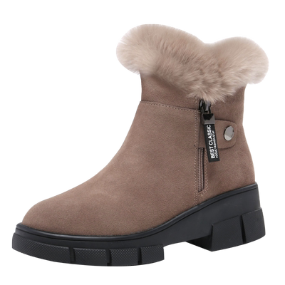 兔毛真皮防滑厚底雪地靴软底圆头