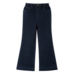 安奈儿童装女童牛仔裤2025冬新款保暖发热弹力长裤加厚微喇裤子