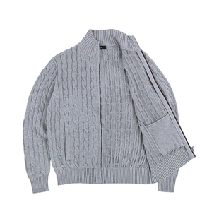 IDLT 正肩 绞花针织拉链开衫合身外套纯棉毛衣男女美式复古老钱风