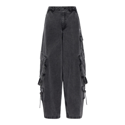 阿迪达斯三叶草2026年新款女工装风牛仔裤多口袋直筒长裤 KU9535