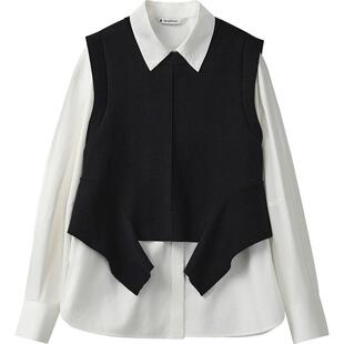 播商场同款航海24秋白衬衫针织马甲两件套女休闲上衣BDR3CD1904