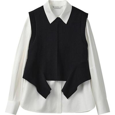 播商场同款航海24秋白衬衫针织马甲两件套女休闲上衣BDR3CD1904