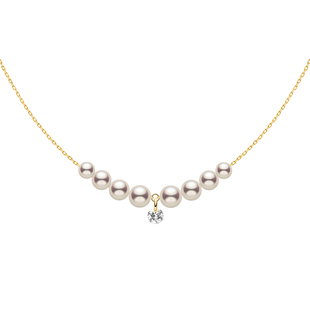 HELAS赫拉流动系列淡水珍珠钻光微笑项链14K金培育钻闪耀流珠项链