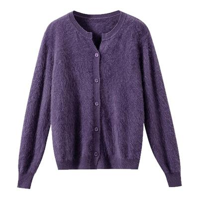拉毛拉绒小香风圆V领针织开衫