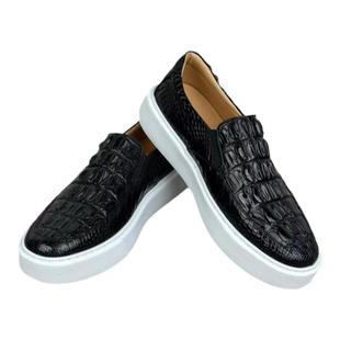 纯真鳄鱼皮男鞋2024春季新款轻质舒适一脚蹬休闲鞋板鞋套脚真皮鞋