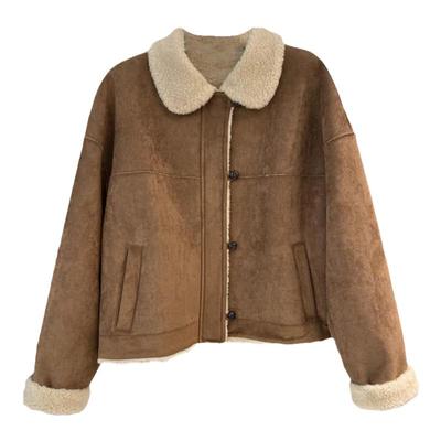 翻领麂皮绒皮毛一体外套女冬季2025新款小个子百搭加厚保暖上衣潮