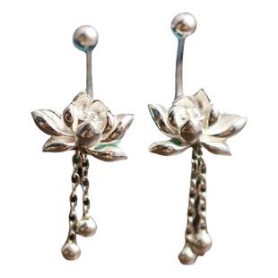 990足银立体荷花流苏文艺古风银螺旋耳钉银饰养耳耳饰配礼盒包邮