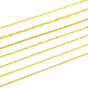 999纯银项链女镀18k黄金色项链990素链无吊坠925银链子裸链锁骨链