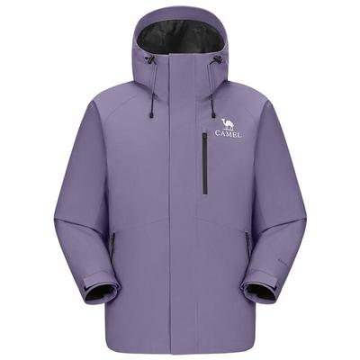 [羽绒版]骆驼三合一冲锋衣羽绒服内胆男女防水外套新款紫色登山服