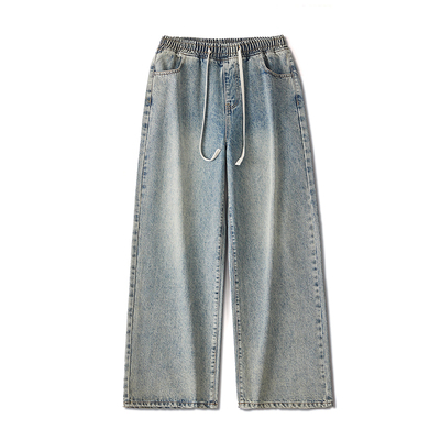 美式加绒直筒复古水洗牛仔裤长裤