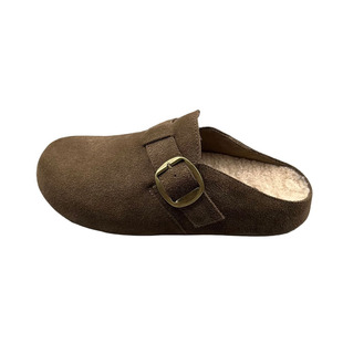 米新款~真皮加绒包头厚底拖鞋女2025年冬款防滑保暧勃肯鞋半拖鞋