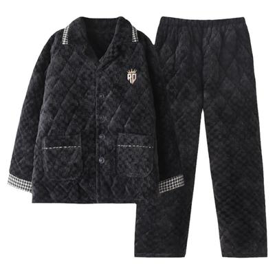 睡衣男士秋冬珊瑚绒夹棉家居服