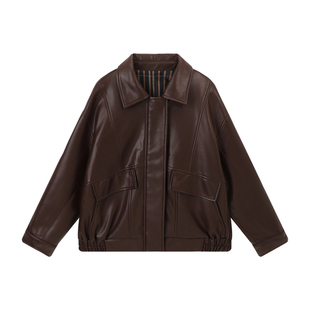 布丁哈鲁童装秋装女童宽松夹克2026春秋新款儿童复古质感皮衣外套