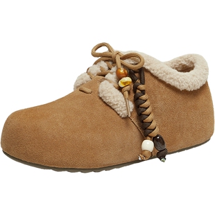 TATA他她女鞋2025冬季新款棉鞋百搭加绒毛毛鞋保暖勃肯鞋Y2W01DM5