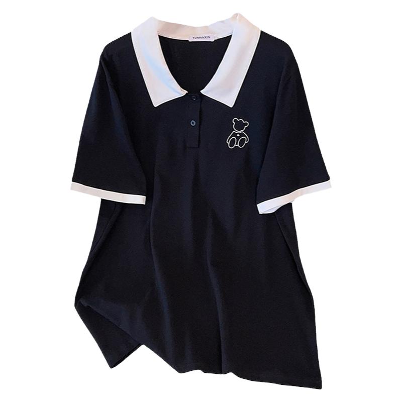 特大码polo翻领小熊短袖T恤女夏