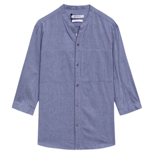 ZIOZIA九牧王旗下男装韩版时尚立领七分袖休闲纯色衬衫ZWC02201N