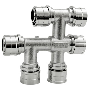 铝塑管通用卡压六通分水接头全铜加厚地暖管散热片明装变径转换头