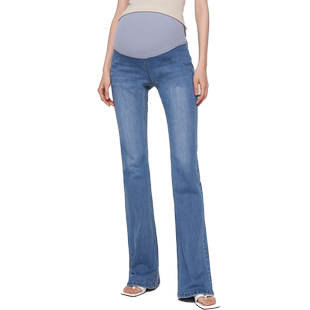 SELLYNEAR孕妇裤春秋季外穿新款时尚外穿复古蓝高个子牛仔喇叭裤