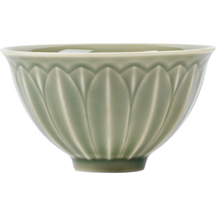 寻心越窑青瓷浮雕莲瓣主人杯功夫茶具复古家用陶瓷单杯茶盏品茗杯