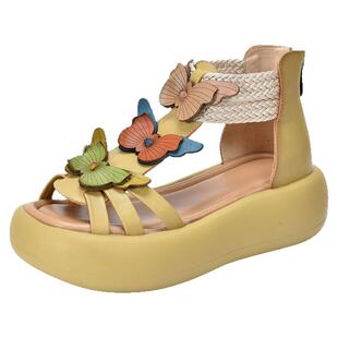 四起哥2026夏季新款头层牛皮厚度凉鞋女手工真皮花朵罗马凉鞋轻奢