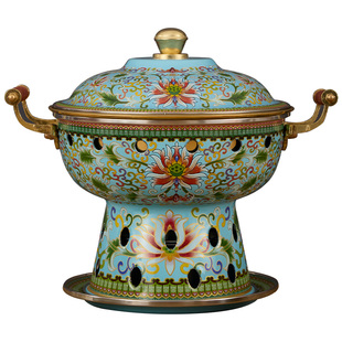 新款景泰蓝单人火锅加厚纯铜会所酒店家用酒精铜锅小火锅一人一锅