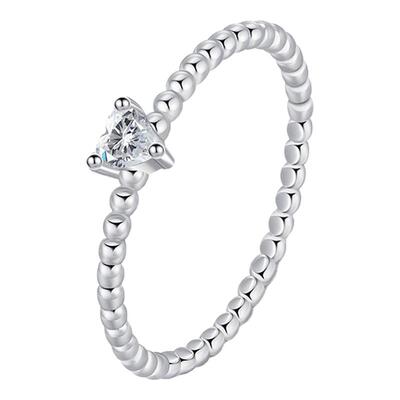 PAUSA ANN s925 复古叠戴爱心/方形/圆形莫桑钻珠珠戒指