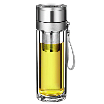 按键水杯双层玻璃杯茶水分离泡茶