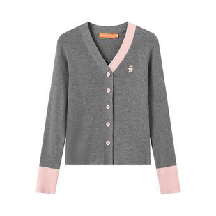 NOISY TEDDY25年秋季新款时尚潮牌拼色女士长袖开衫毛衫简约修身