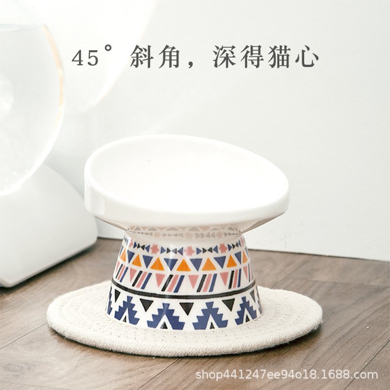 Pan's陶瓷猫碗保护颈椎斜口高脚单碗猫粮碗猫咪食盆饭盆宠物用品