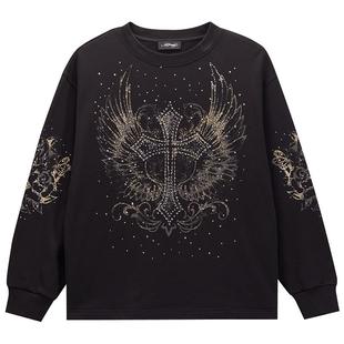 Ed Hardy埃德哈迪冬季新款拔印烫钻休闲宽松女士套头衫卫衣