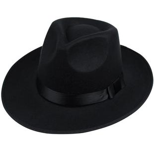 大檐礼帽男款黑色春秋季复古绅士帽上海滩帽子结婚帽子英伦爵士帽