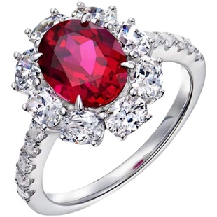 2克拉围镶红宝石蛋形丝绒感红刚玉戒指925银镀金高级感鸽血红显白