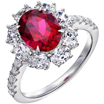 鸽血红2克拉围镶红宝石戒指女925