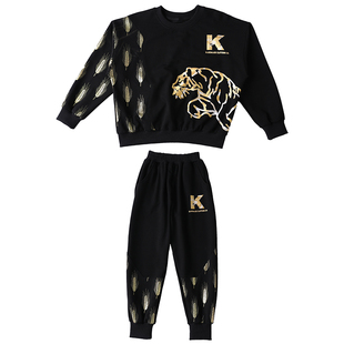 大男童长袖街舞套装嘻哈潮流圆领童装个性酷男孩冬天加绒卫衣潮牌