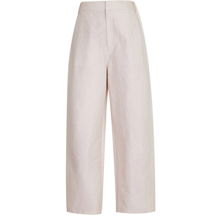 夏莫卡粉色裤子女新款通勤休闲裤利落高腰直筒九分裤奶奶裤6665